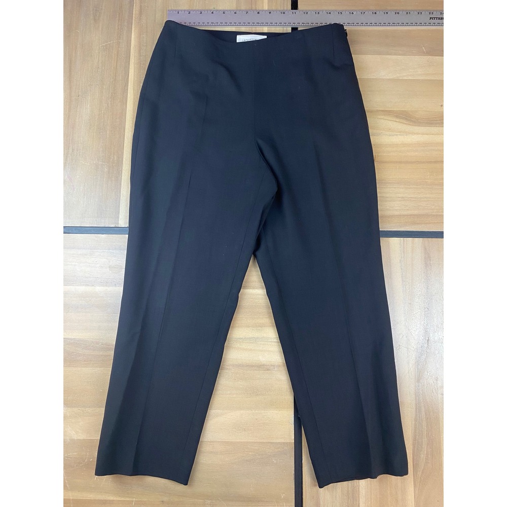 LAFAYETTE 148 NEW YORK Black Flat Front Straight Leg Career Trousers Pants Women